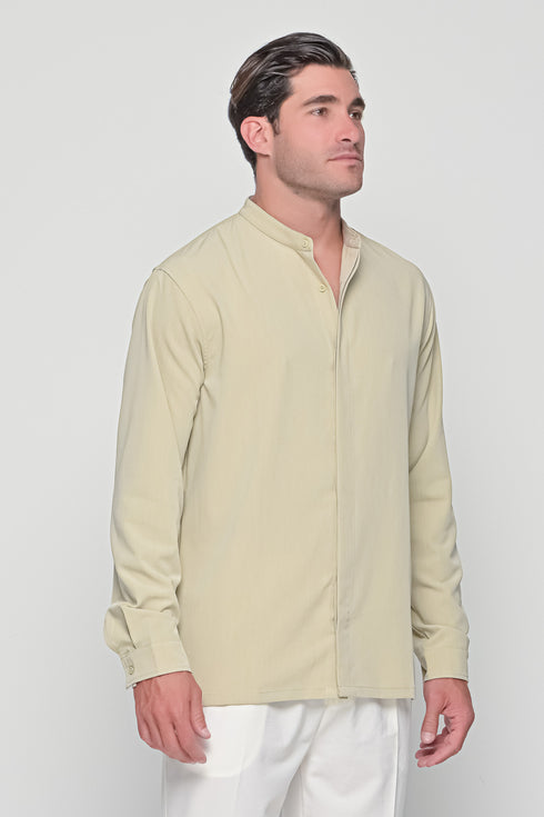 HIDDEN BUTTON MAO SHIRT IN BEIGE
