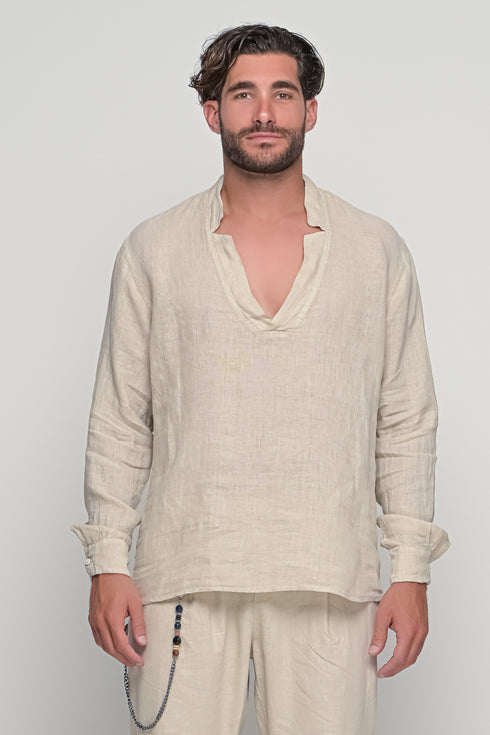 Linen Notched Neck Shirt