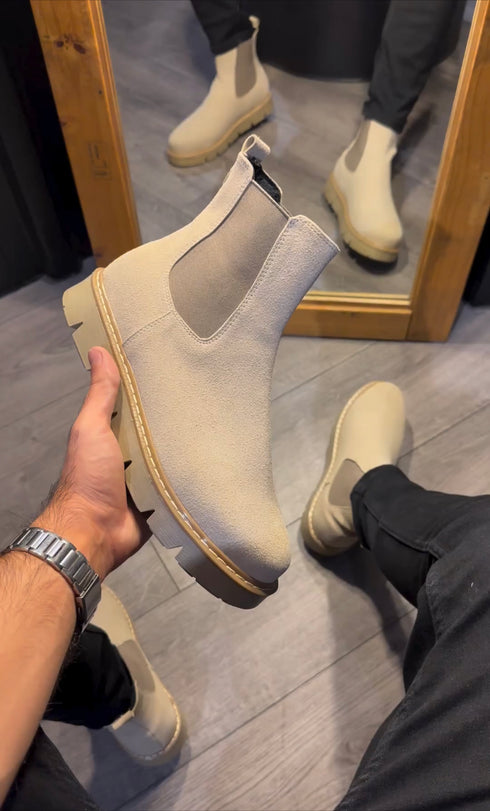 Suede Chelsea Boots In Beige