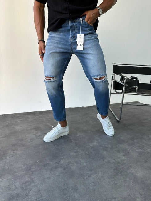Boyfriend Jean - Blue with Fades