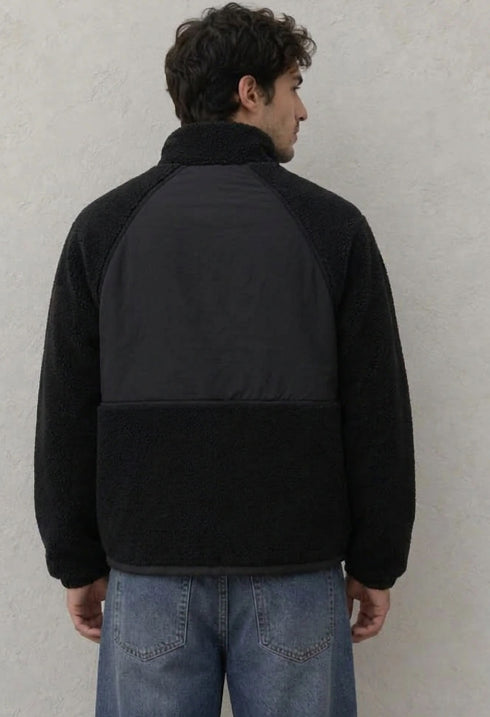 Two-Tone Fleece Jacket with High Collar - πίσω