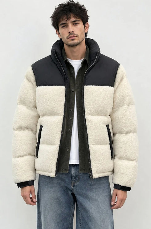 Two-Tone Sherpa Puffer Jacket - μπροστά